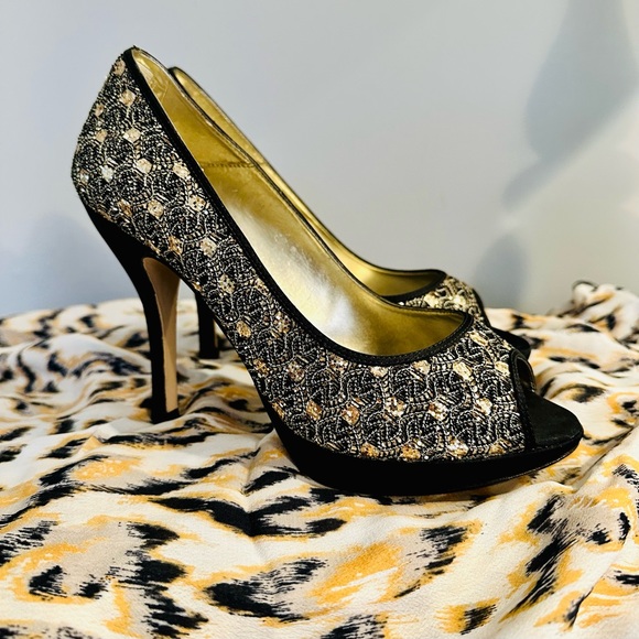 Caparros black and gold sparkling heels - Picture 8 of 10